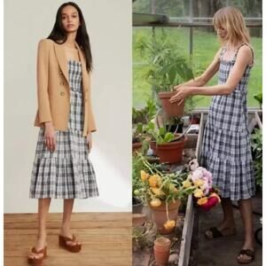 Veronica Beard Plaid Ziaga Midi Dress Sleeveless Tiered Ruched sz 8